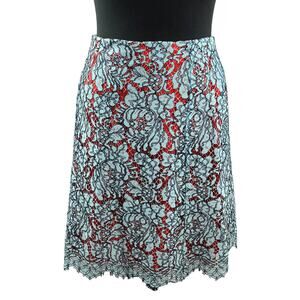 CARVEN Paris Cornelius Lace A-Line Scalloped Mini Skirt Blue Orange Floral 38 6